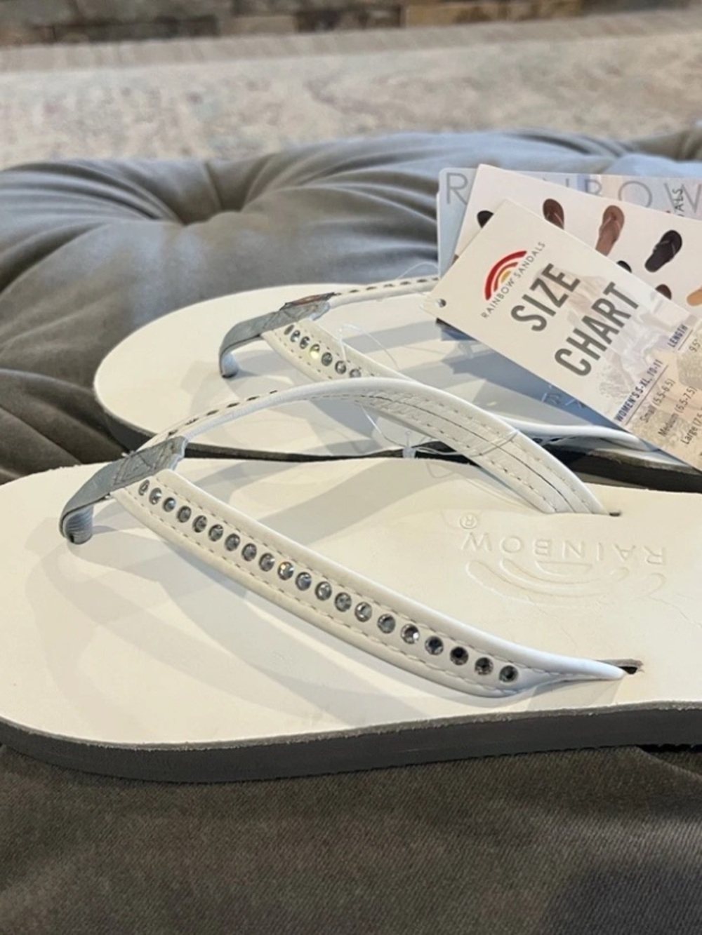 Rainbow Sandals White Crystal Collection Flip Flops Large 7.5-8.5 New